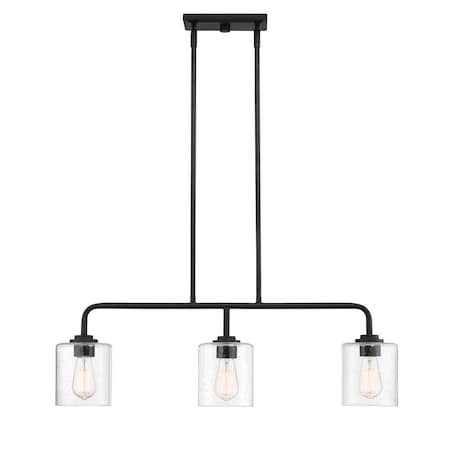 Designers Fountain Logan 60 Watt 3 Light Matte Black Pendant with Clear Seedy Glass Shade 96438-MB
